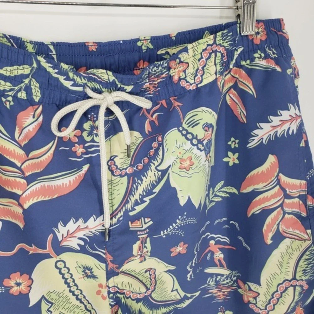 Polo Ralph Lauren Hawaiian Print‎ Swim Trunks Mens L Blue Surfer Tropical Shorts